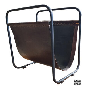 Iron Magazine Rack Leather Basket 40