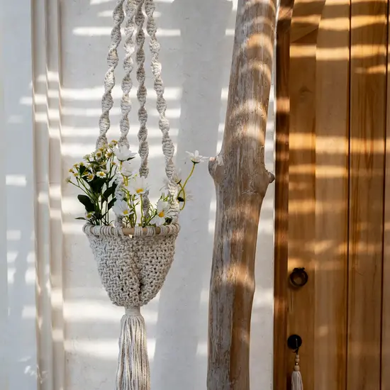Bazar Bizar De Twisted Macrame Planthanger - Naturel Wit - S