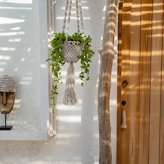 Bazar Bizar De Twisted Macrame Planthanger - Naturel Wit - S