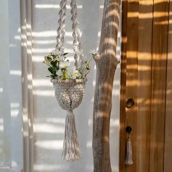 Bazar Bizar De Twisted Macrame Planthanger - Naturel Wit - M