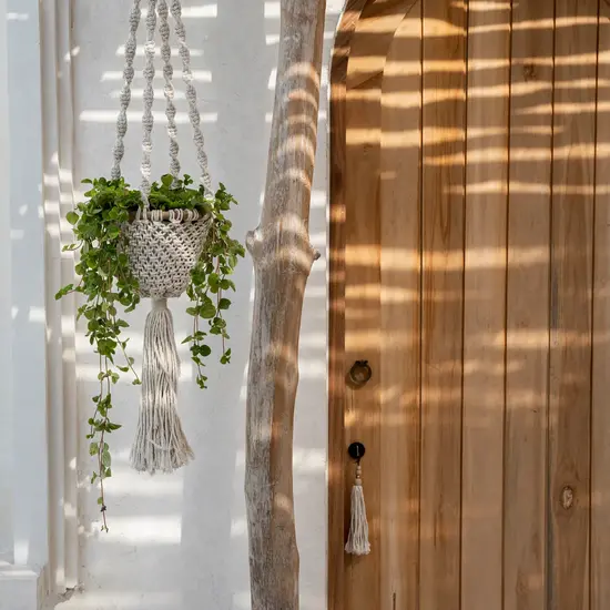 Bazar Bizar De Twisted Macrame Planthanger - Naturel Wit - S