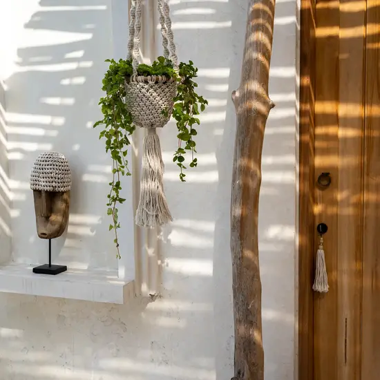 Bazar Bizar De Twisted Macrame Planthanger - Naturel Wit - L