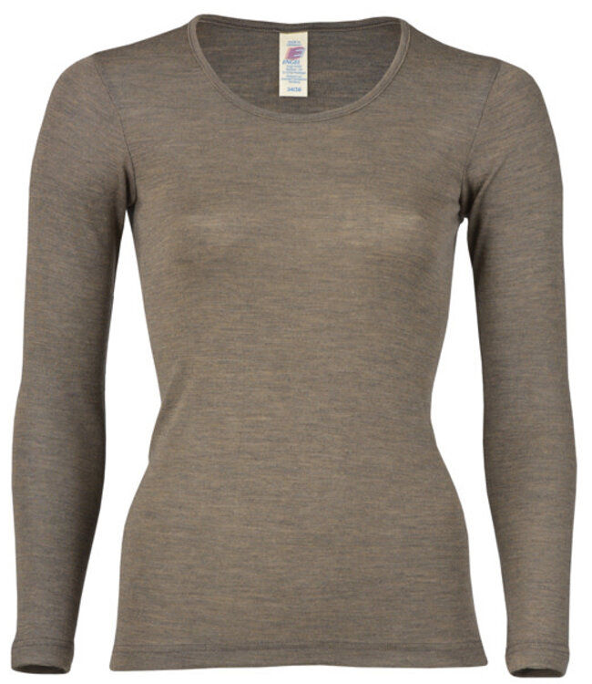 Engel Natur Wol zijde longsleeve dames WALNOOT wollen ondergoed