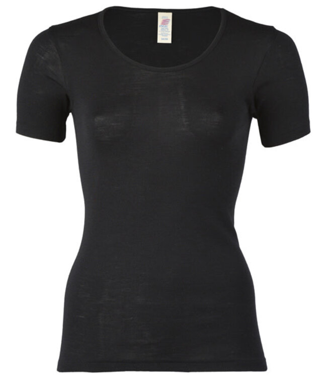 ENGEL Wol zijde dames shirt met korte mouw ZWART wollen ondergoed