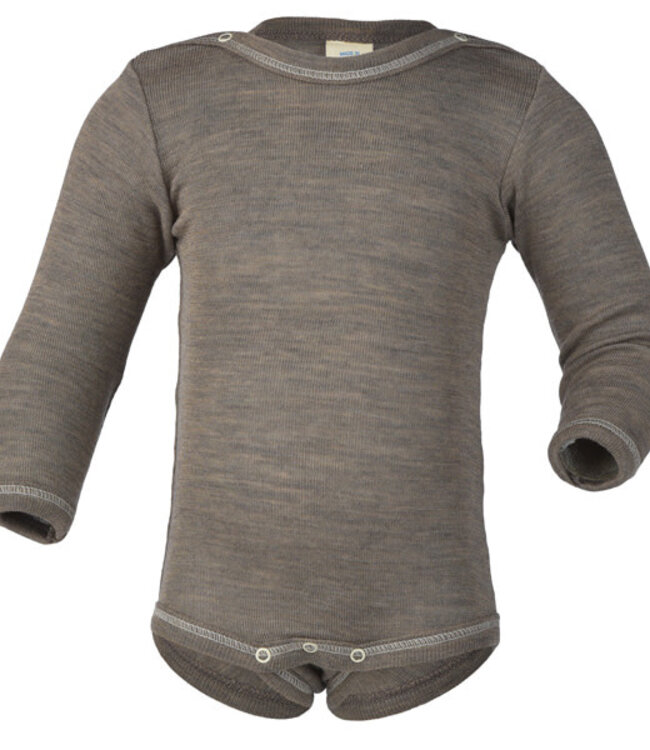 ENGEL baby romper wol zijde met LANGE MOUW effen WALNOOT