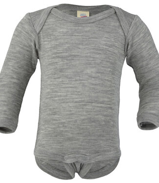 Engel ENGEL baby romper wol zijde met LANGE MOUW effen GRIJS