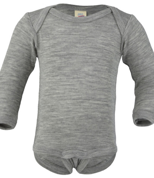 ENGEL baby romper wol zijde met LANGE MOUW effen GRIJS