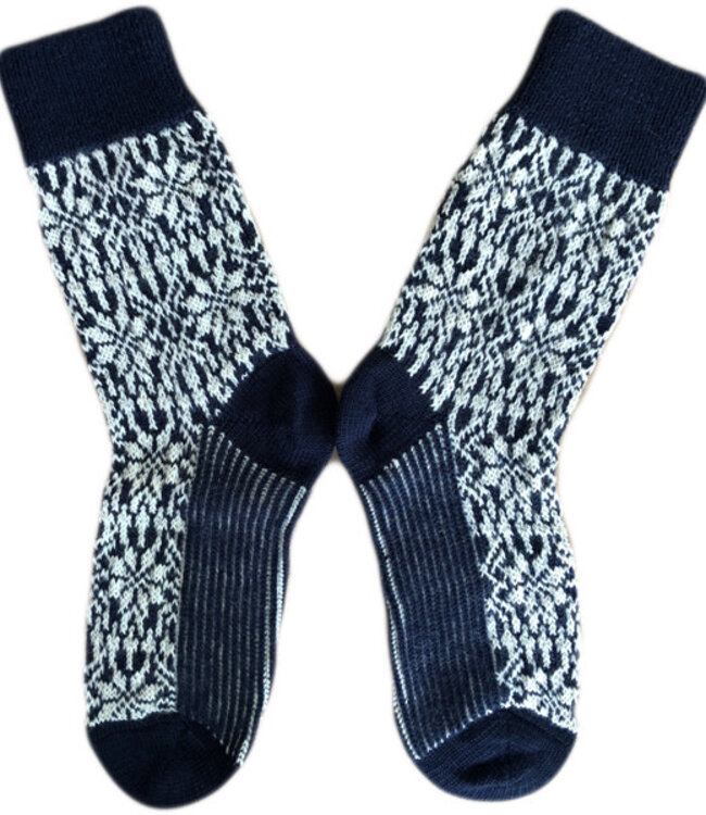 HIRSCH NATUR Noorse pure wollen sokken DONKERBLAUW WIT 030 70