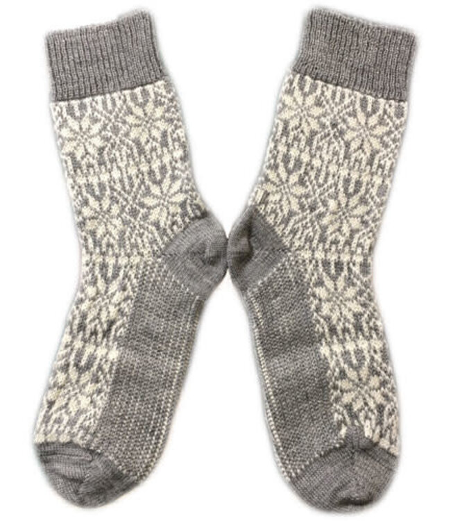 HIRSCH NATUR Noorse pure wollen sokken GRIJS WIT 030 39