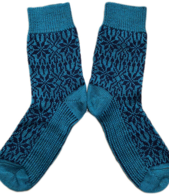 Hirsch Natur Noorse wollen sokken PETROL BLAUW 030 180