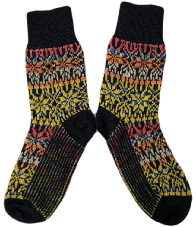 Hirsch Natur Noorse wollen sokken ZWART GEKLEURD 030 119