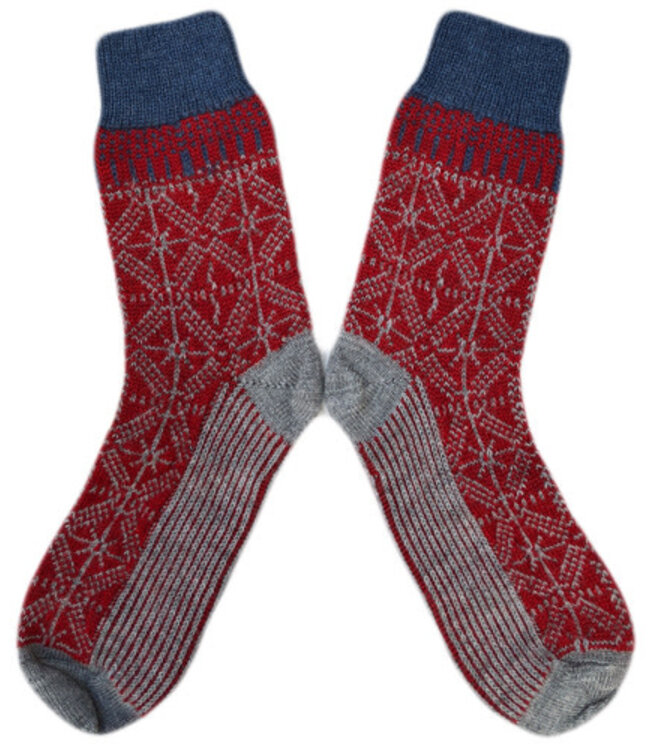 Hirsch Natur wollen sokken Noors ijskristal rood blauw *029 209*