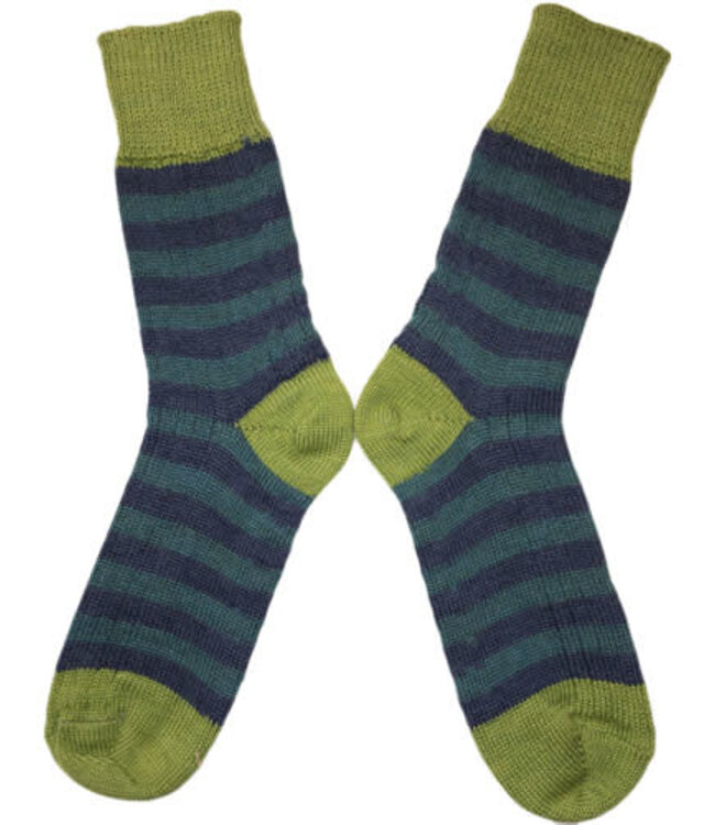 HIRSCH wollen sokken gestreept GROEN PETROL 015E 200