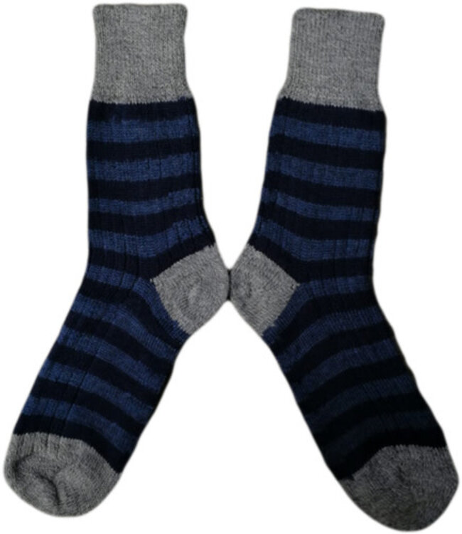 Hirsch Natur wollen sokken gestreept BLAUW GRIJS 015E 187