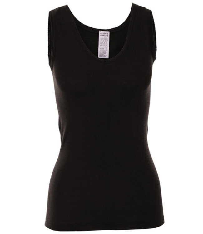 Living Crafts wol zijde hemd V-HALS * zwart *