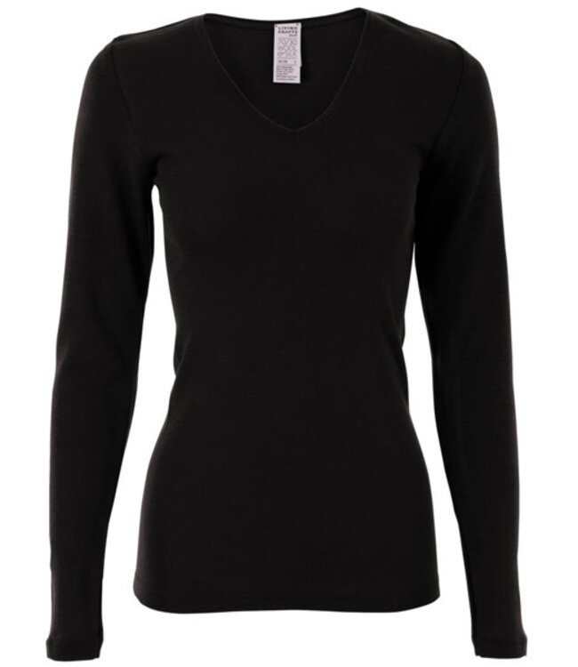 Living Crafts wol zijde longsleeve V-HALS dames * zwart *