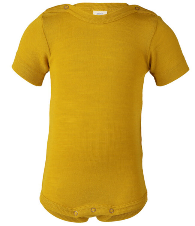 ENGEL wol zijde BABY romper KORTE MOUW effen SAFFRAAN