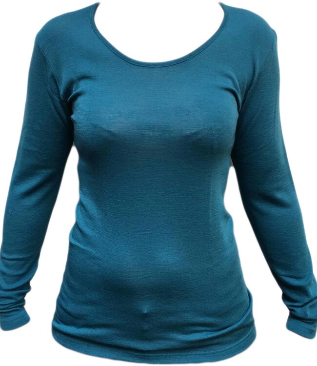 HOCOSA longsleeve van biologische wol zijde dames ZEEBLAUW