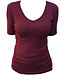 Hocosa shirt korte mouw wol zijde v-hals BORDEAUX dames