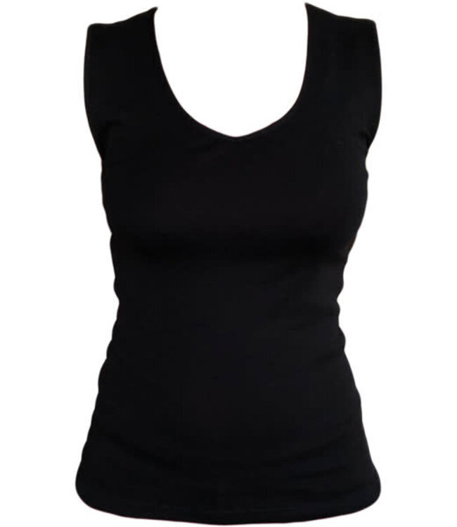 HOCOSA hemd brede bandjes wol zijde v-hals dames ZWART