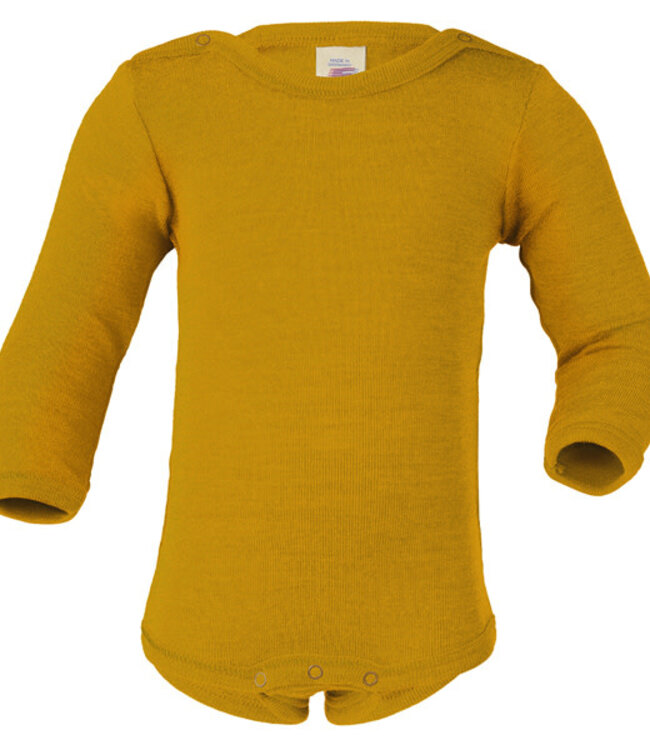 ENGEL baby romper wol zijde met LANGE MOUW effen SAFFRAAN