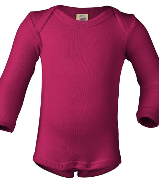 ENGEL baby romper wol zijde met LANGE MOUW effen FRAMBOOS