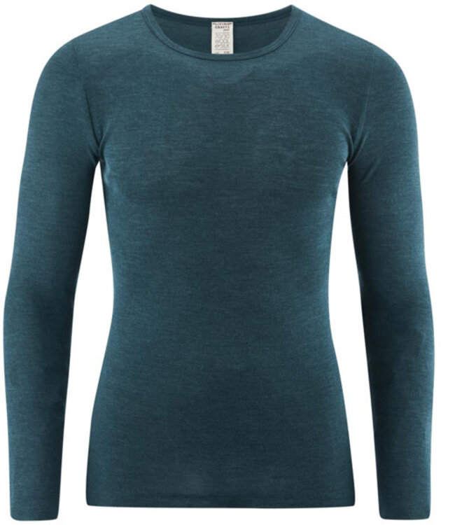 Living crafts - wol zijde longsleeve heren lange mouw * Petrol *