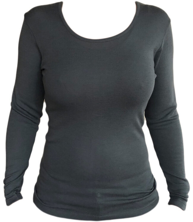 HOCOSA longsleeve van biologische wol zijde dames ANTRACIET