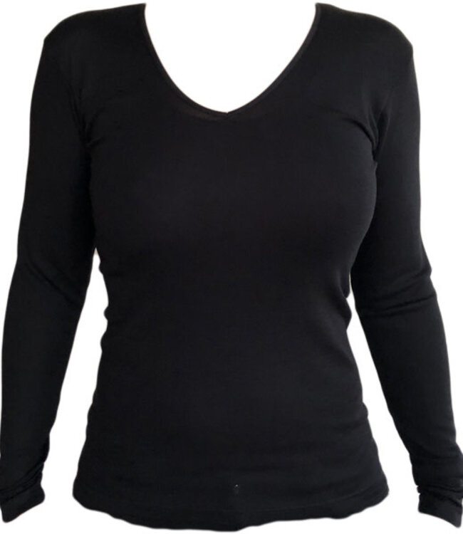 Hocosa - longsleeve wol zijde dames * zwart v-hals *