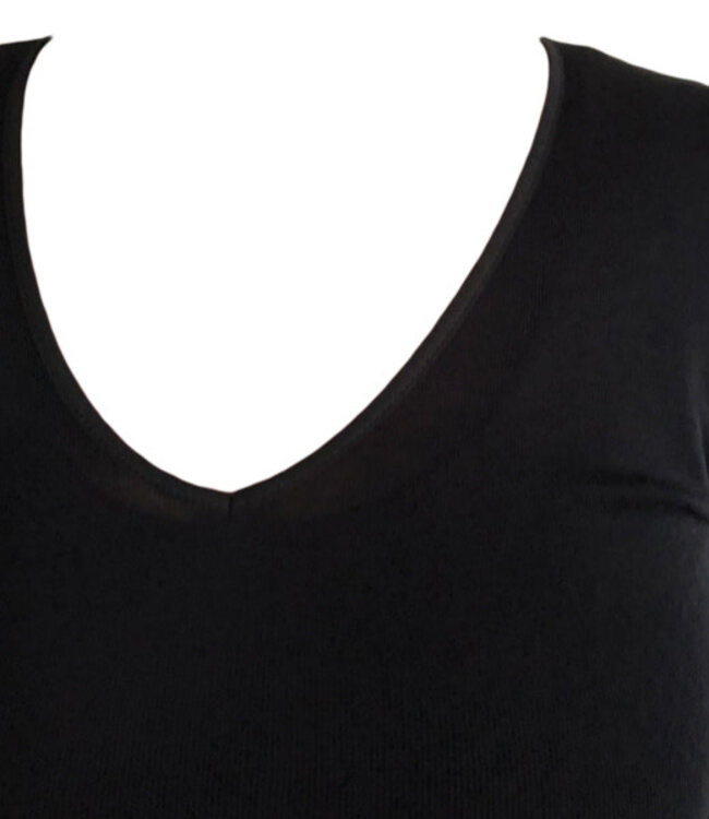 Hocosa - longsleeve wol zijde dames * zwart v-hals *
