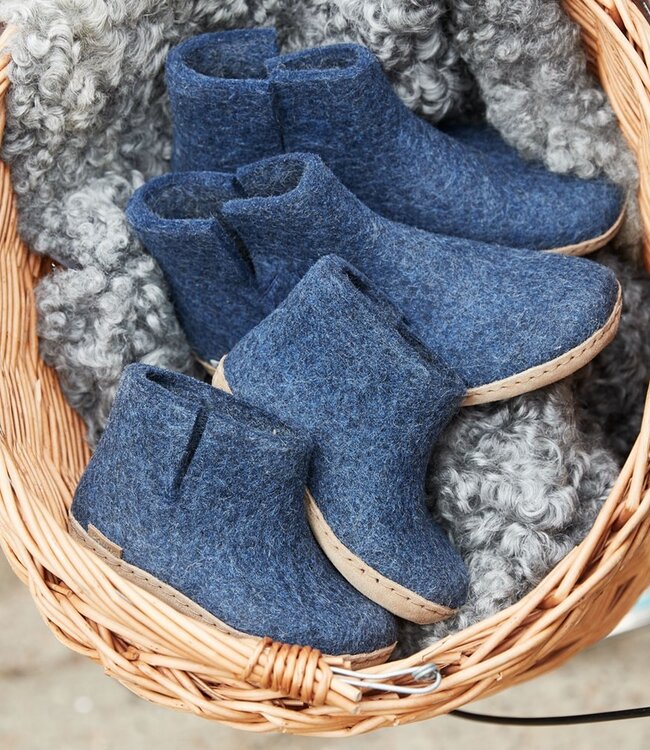 Glerups wollen sloffen pantoffels LAARS DENIM leren zool