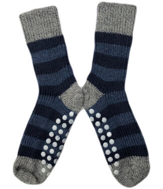 Hirsch Natur HIRSCH wollen ANTISLIP sokken kind GESTREEPT 015s 187 GRIJS BLAUW