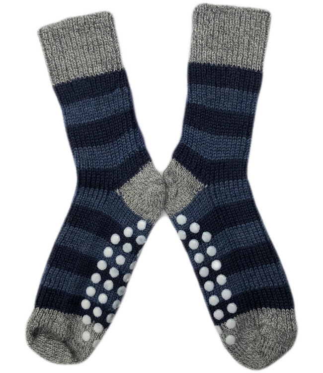 HIRSCH wollen ANTISLIP sokken kind GESTREEPT 015s 187 GRIJS BLAUW