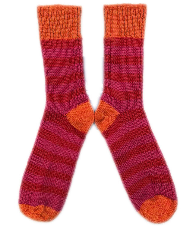 HIRSCH wollen sokken KIND gestreept ROZE MANGO 015 186