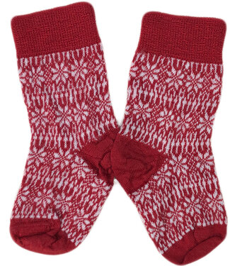 Hirsch Natur Dunne wollen sokken kind Noors 056-36 Rood wit