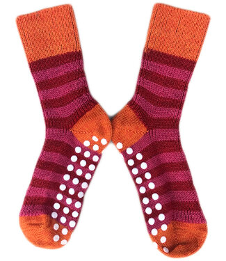 Hirsch Natur HIRSCH wollen ANTISLIP sokken kind GESTREEPT roze mango rood 015s 186