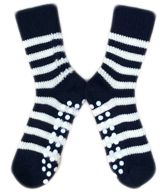 HIRSCH wollen ANTISLIP sokken kind GESTREEPT NAVY NATUREL  015s 70