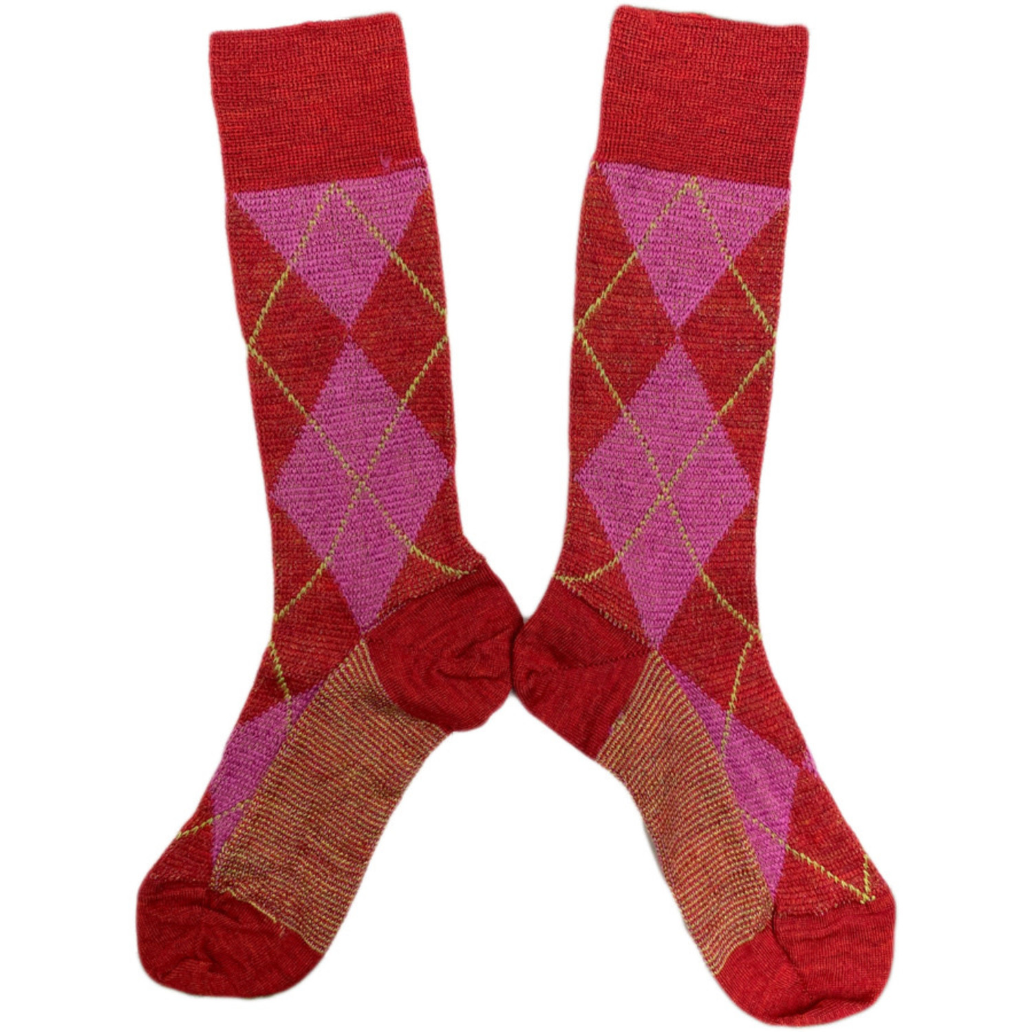 Natur dunne wollen sokken geruit roze rood *129 76 - Natur-el