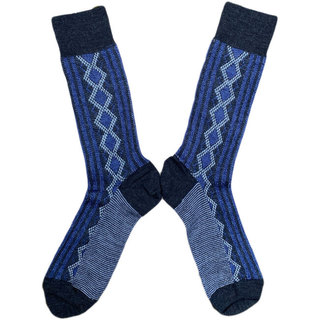 Hirsch Natur dunne wollen sokken ruiten blauw * 128 87*