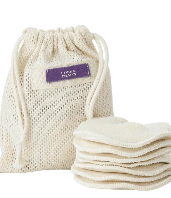 ZERO WASTE Wasbare watten schijfjes biologisch katoen (7 stuks) Living Crafts