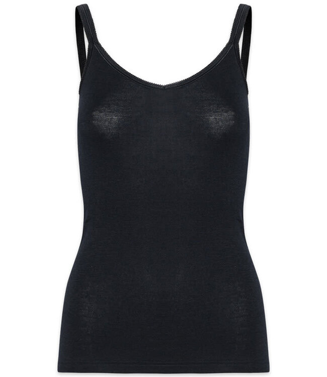 Hocosa hemd wol zijde v-hals en spaghettibandjes * zwart *