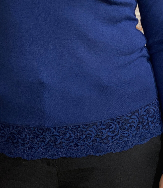 ENGEL Wol zijde dames longsleeve MET KANT v-hals NAVY