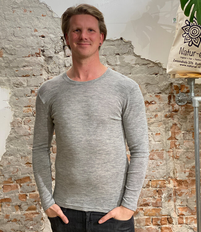 ENGEL Wol zijde LONGSLEEVE HEREN wollen ondergoed GRIJS
