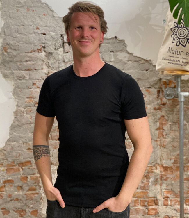 ENGEL wol zijde HEREN shirt met korte mouw ZWART