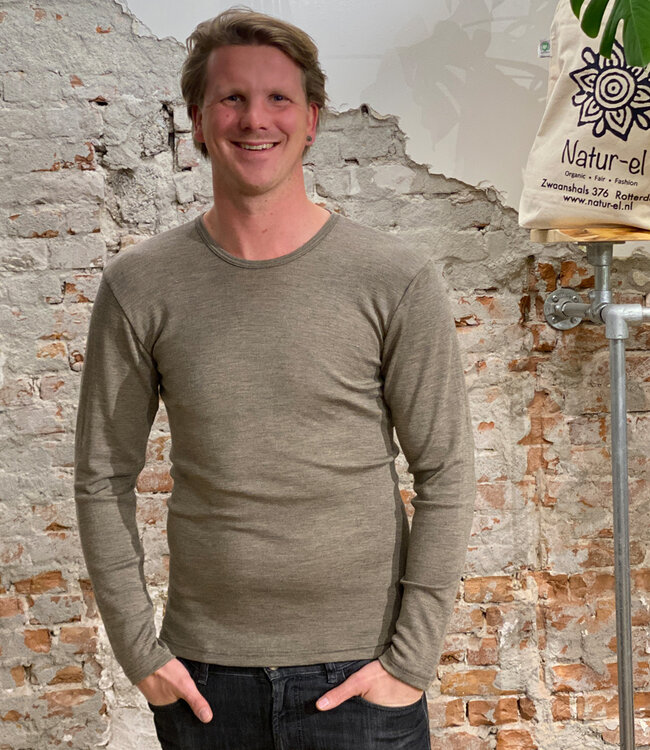 ENGEL Wol zijde LONGSLEEVE HEREN wollen ondergoed WALNOOT