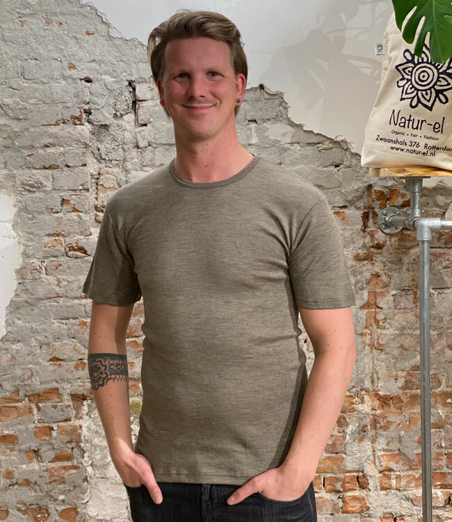 ENGEL wol zijde HEREN shirt met korte mouw WALNOOT