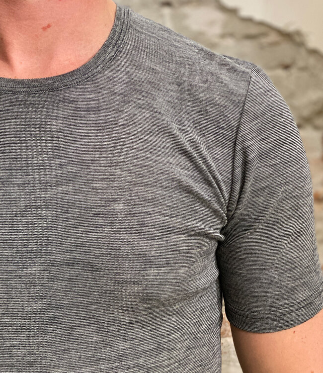 HOCOSA shirt korte mouw wol zijde heren GRIJS MELANGE