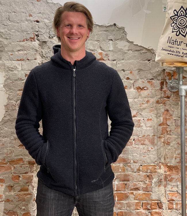 ENGEL Wollen jas vest heren wolfleece capuchon ZWART