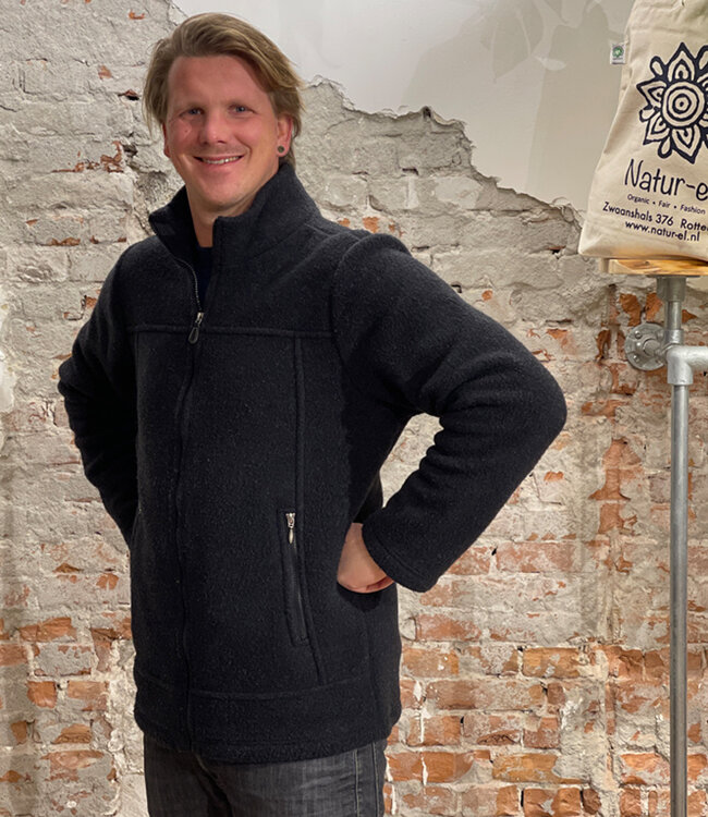 Engel Natur Wollen jas vest heren wolfleece ZWART
