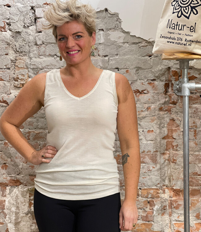 Living Crafts wol zijde hemd V-HALS * naturel *